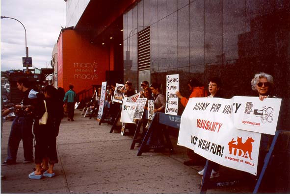 Activists holding banners and signs outside the store